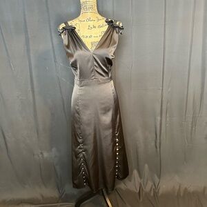 Prabal Gurung Charcoal Satin Midi Dress with Button Details